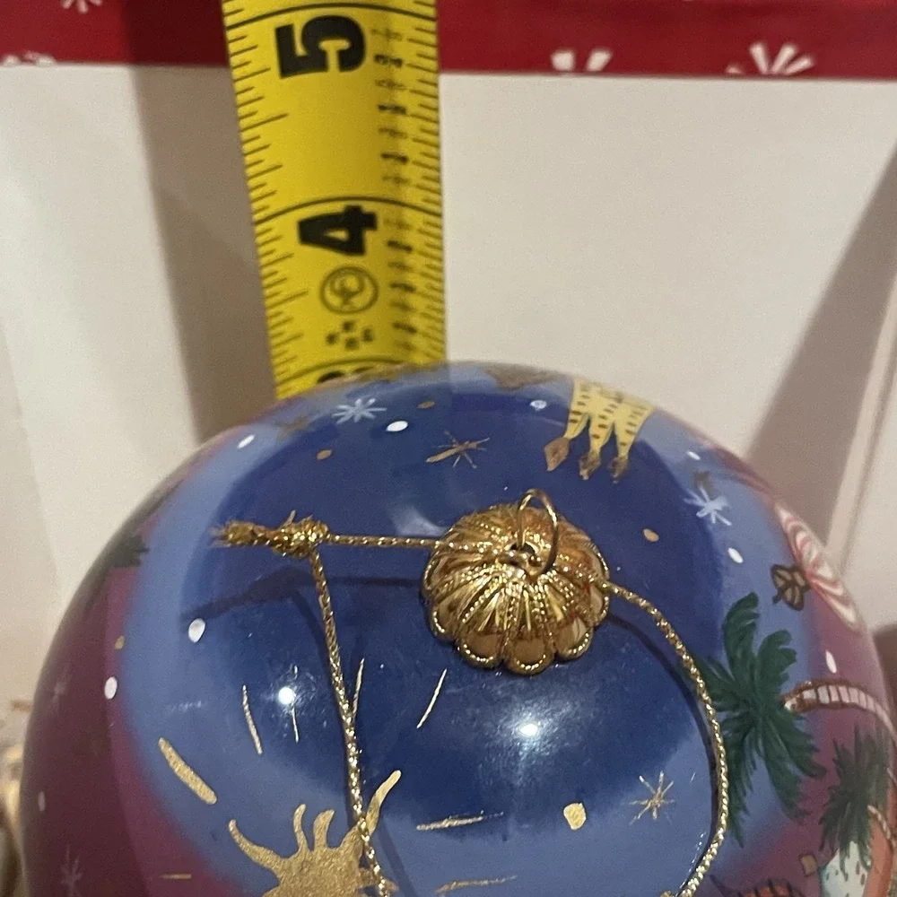 Vintage 2004 Pier 1 Li Bien Hand Painted Glass Christmas Ornament Bethlehem Deco